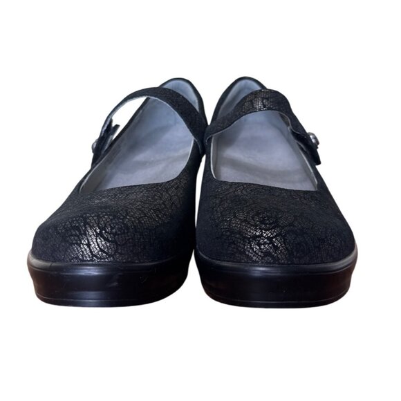 Alegria Flair Women's Black Mary Jane Wedge Metallic Pewter Floral Size 39/8.5 - Picture 6 of 13